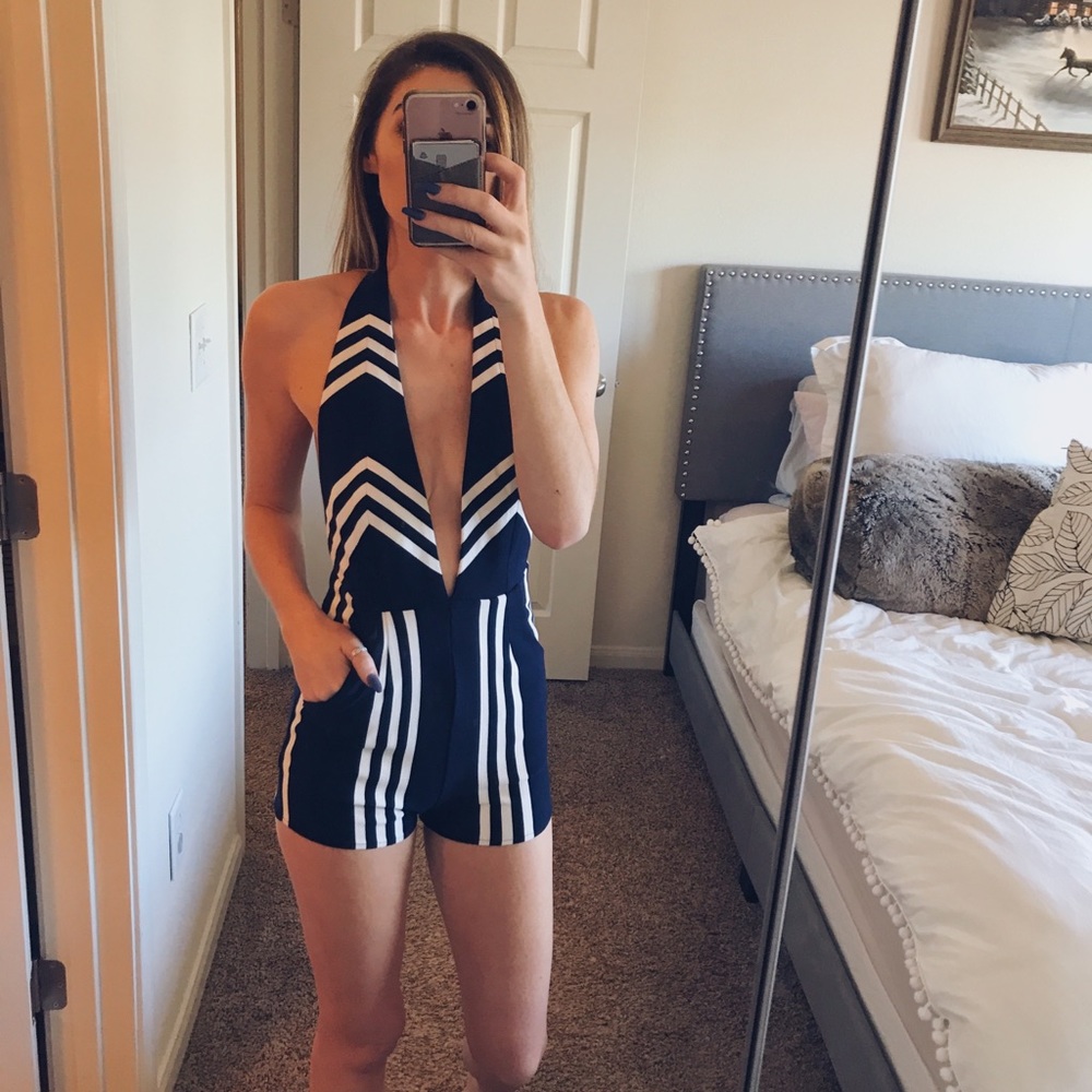 Navy and White Romper